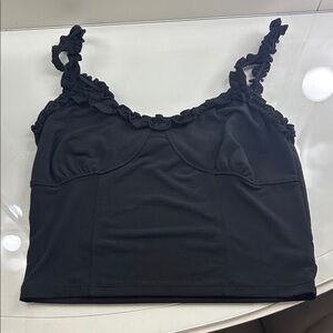 Black Ruffled Strap Tank Top